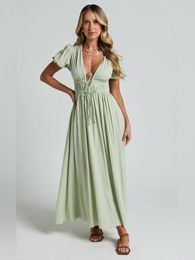 showpo green maxi dress Showpo Green One Shoulder High Slit Maxi